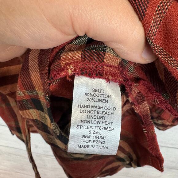 Flawless Plus Size Rust Plaid Button Up Flannel Top Size Large - Picture 7 of 9